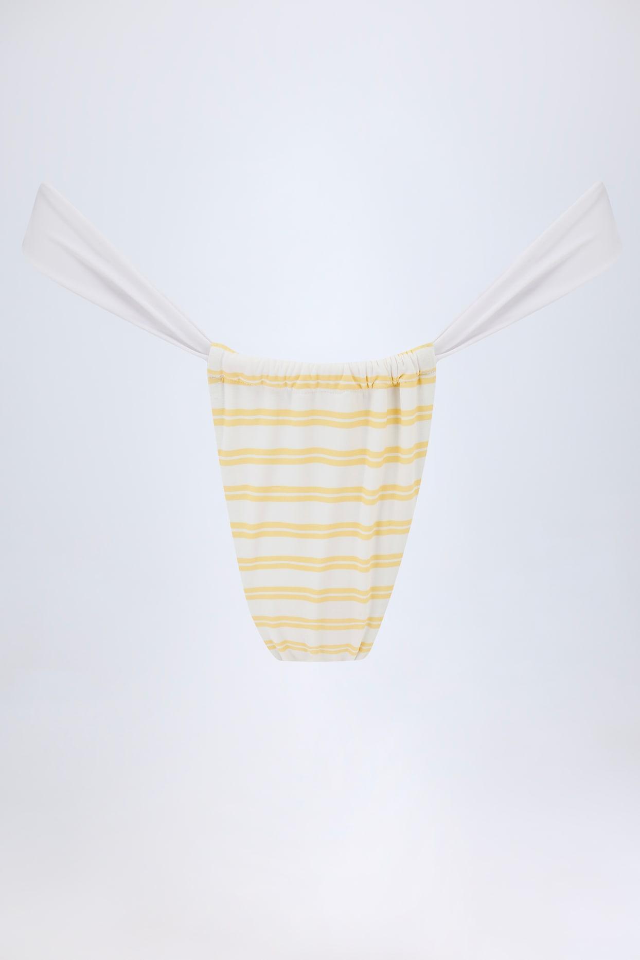 Ruched Cheeky Bikini Bottoms in Lemon Yellow Double Stripe Product Image