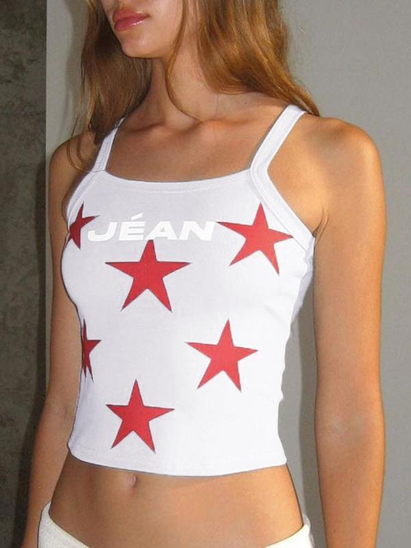 Contrast Color Star Print Short Cami Top Product Image