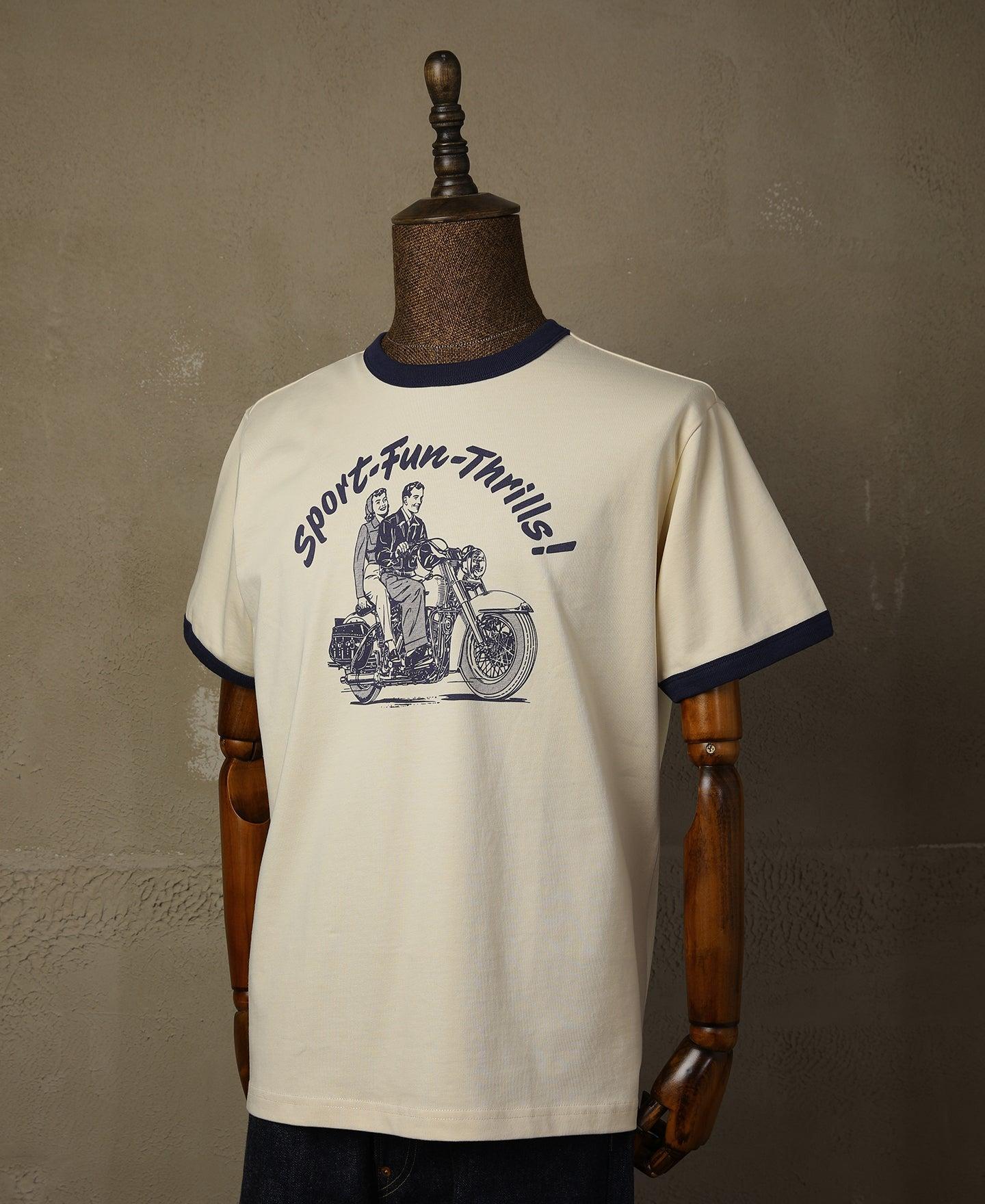 Retro Motorcycle Rider Printed T-Shirt - Apricot Product Image