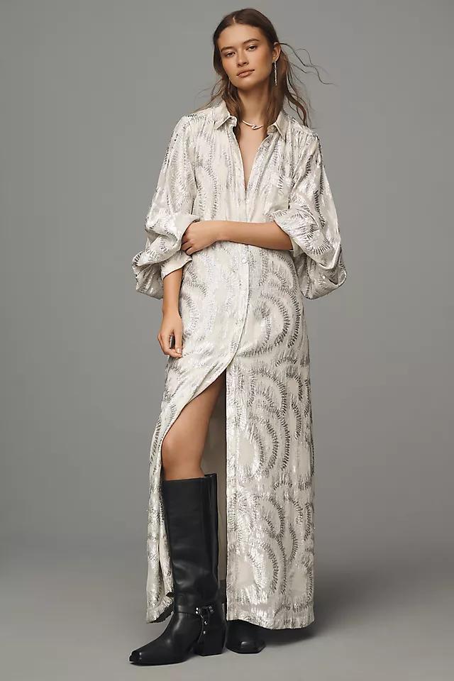 By Anthropologie Long-Sleeve Lurex Maxi Shirt Dress Product Image