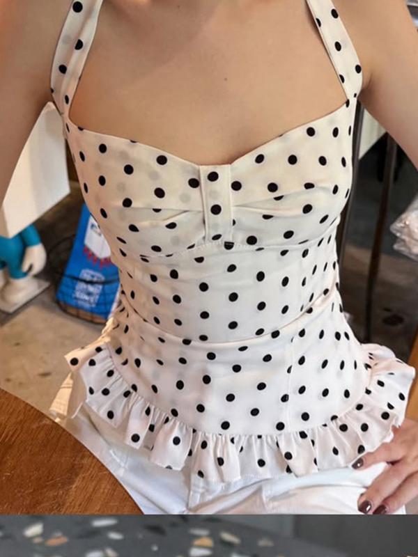 Busty V-Neck Reveals Collarbone Halter Vest Product Image