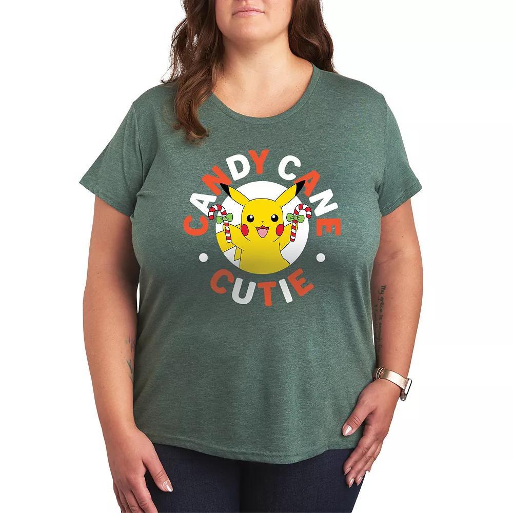 Plus Pokemon Candy Cane Cutie Graphic Tee, Womens Grey Green Product Image