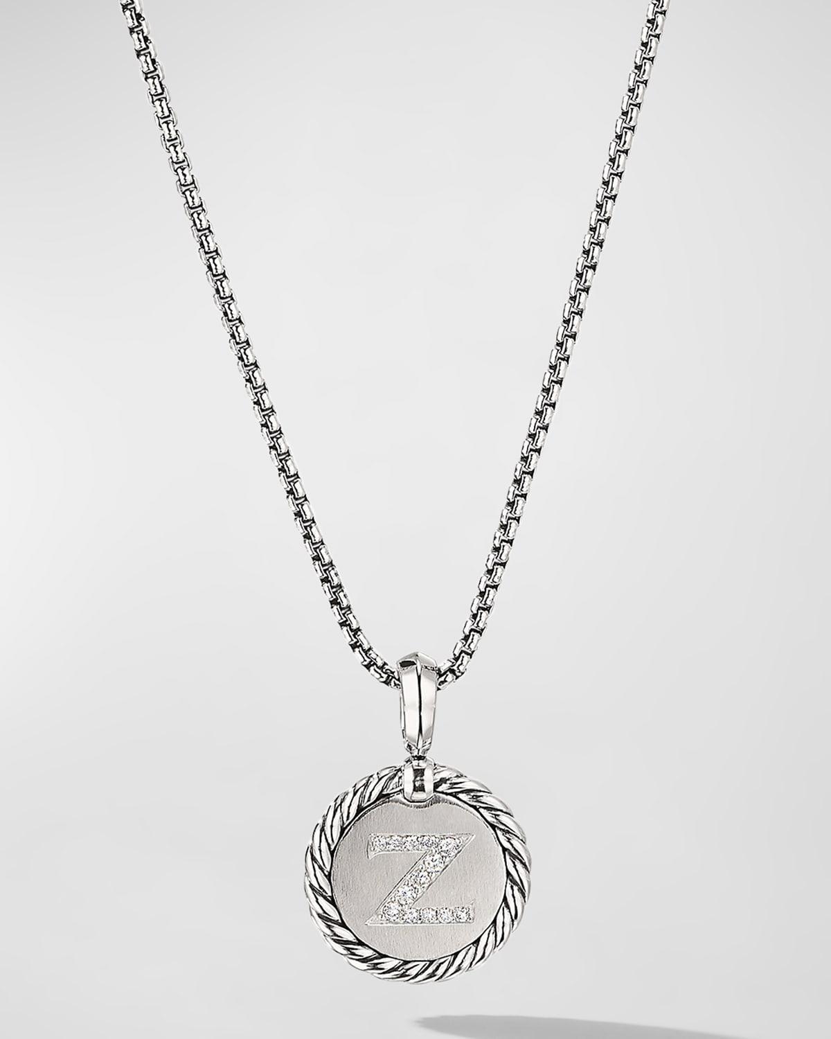 David Yurman Sterling Silver Cable Collectibles Initial Charm Necklace with Diamonds, 18 Product Image