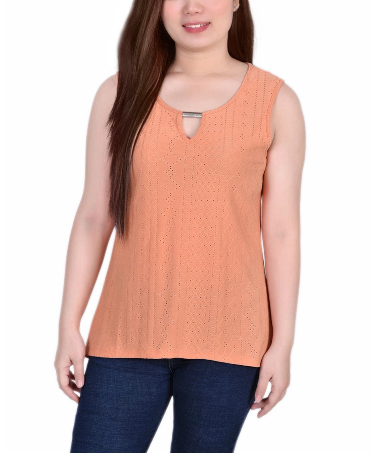 Womens Sleeveless Knit Eyelet Top with Hardware Product Image
