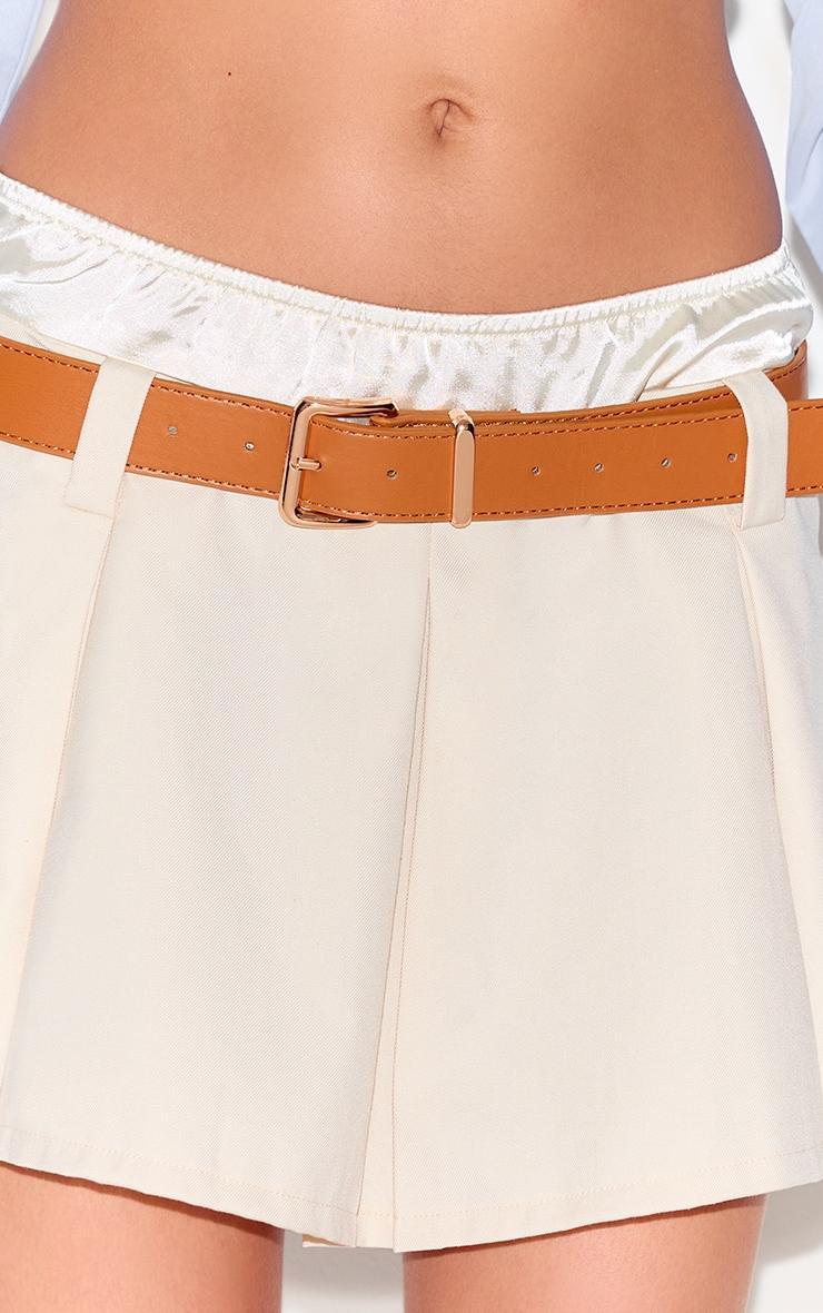 Cream Double Waistband Belted Tailored Mini Skirt Product Image