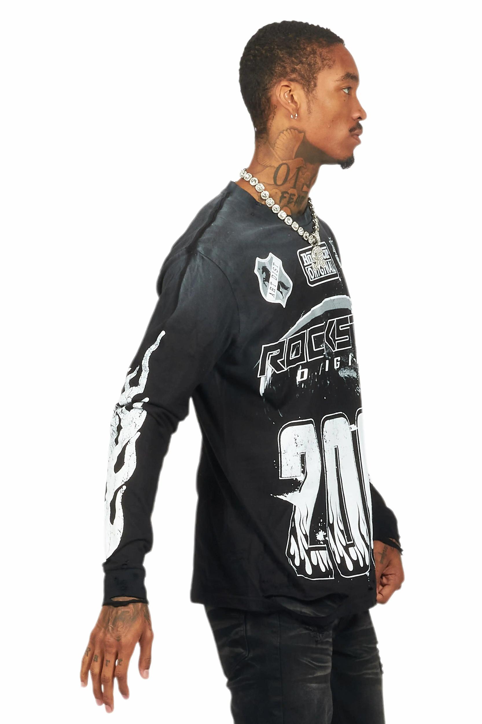 Amos Black/White Long Sleeve Graphic T-Shirt Male Product Image