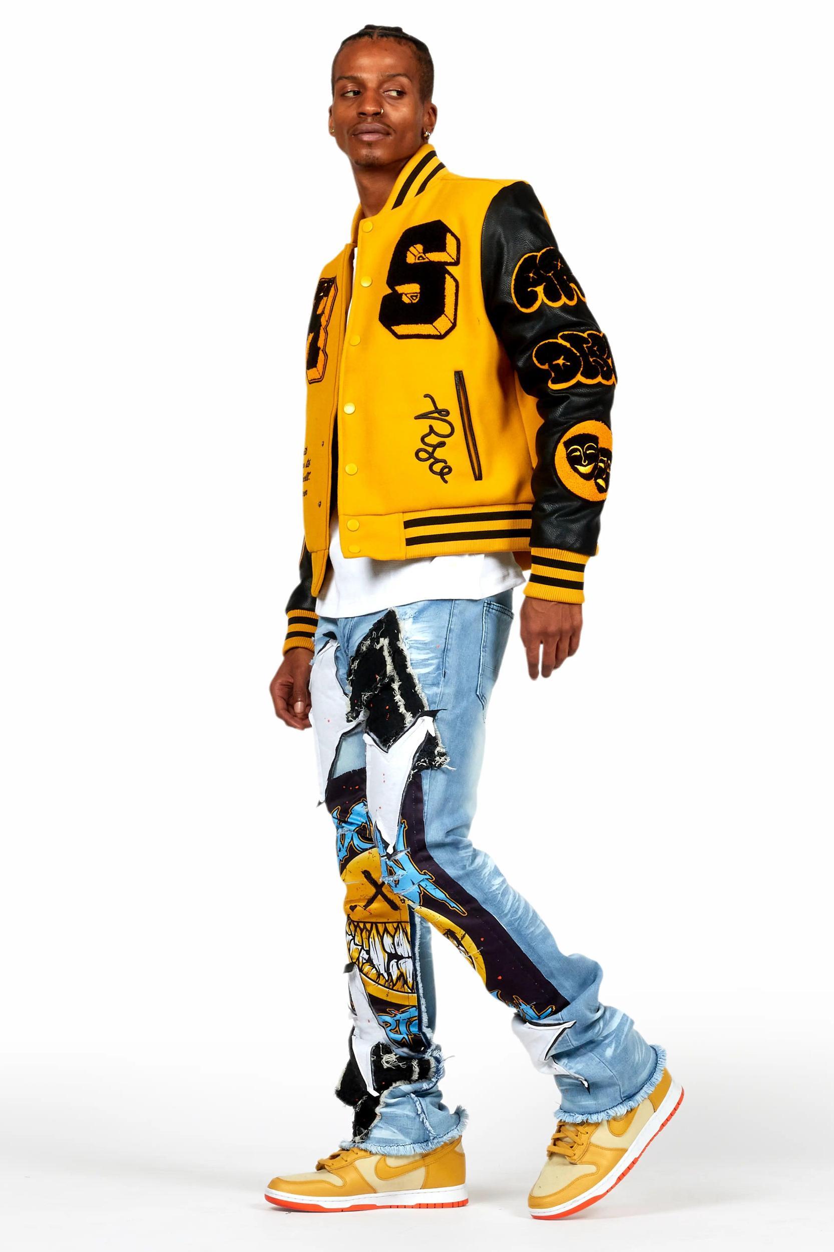 Fraust Blue Patchwork Stacked Flare Jean Male Product Image