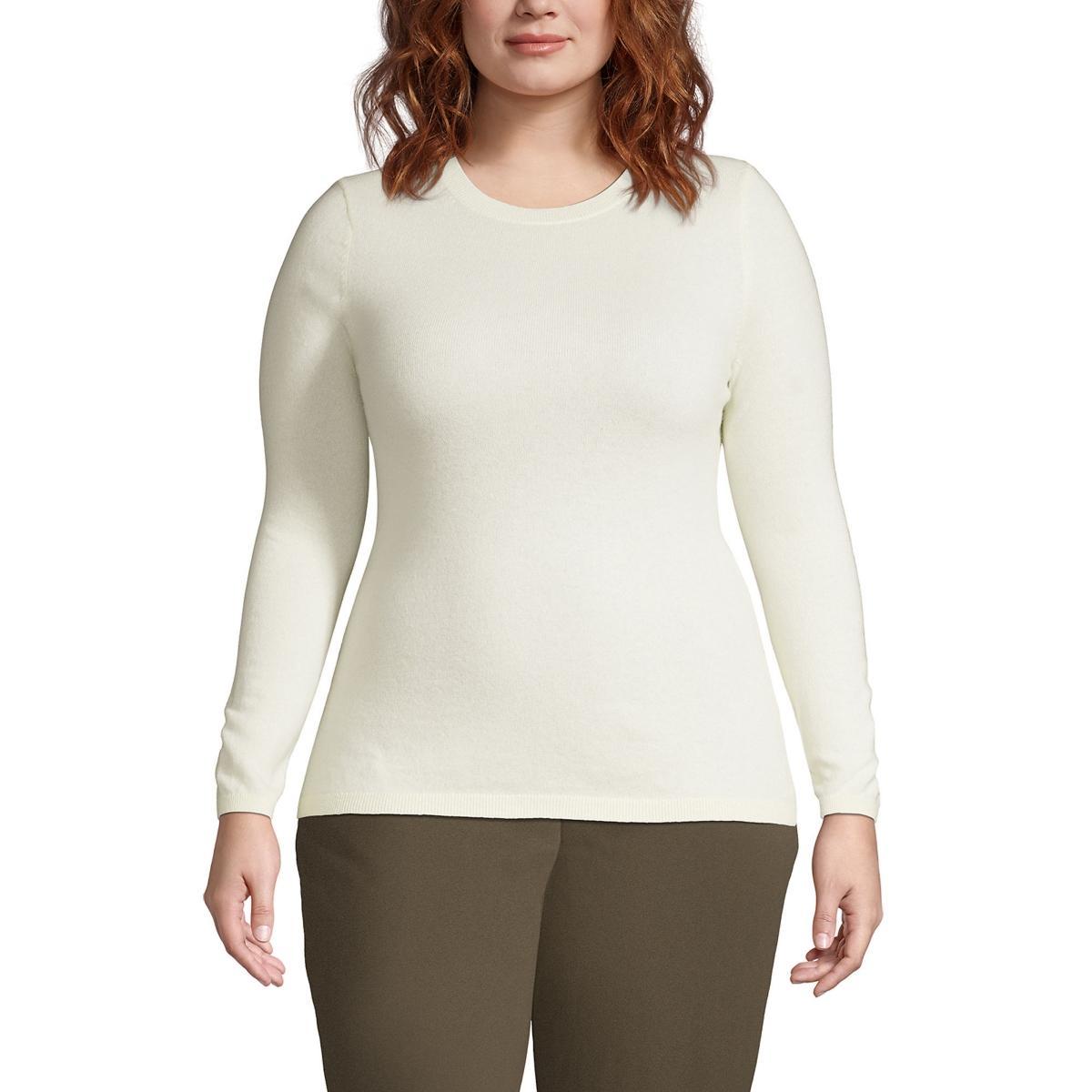 Plus Size Lands' End Crewneck Cashmere Sweater, Women's, Size: 1XL, Green Donegal Product Image