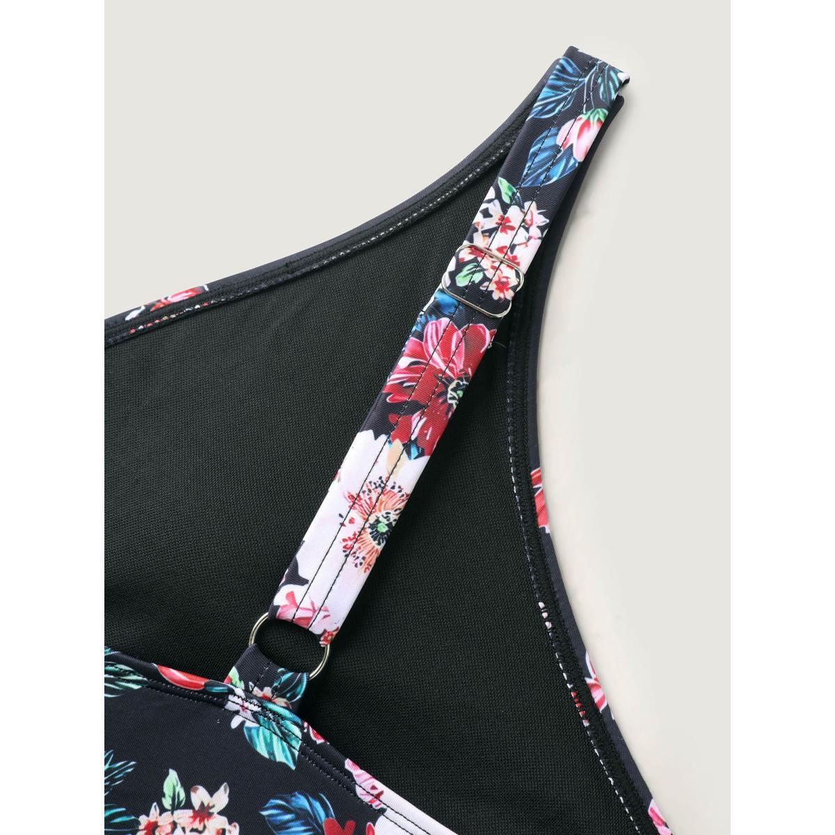 Plus Size Two-Piece Floral Print Sarong, Swimsuit Women's Swimwear Black Beach Curve Bathing Suits High stretch One Pieces BloomChic 26/4X Product Image