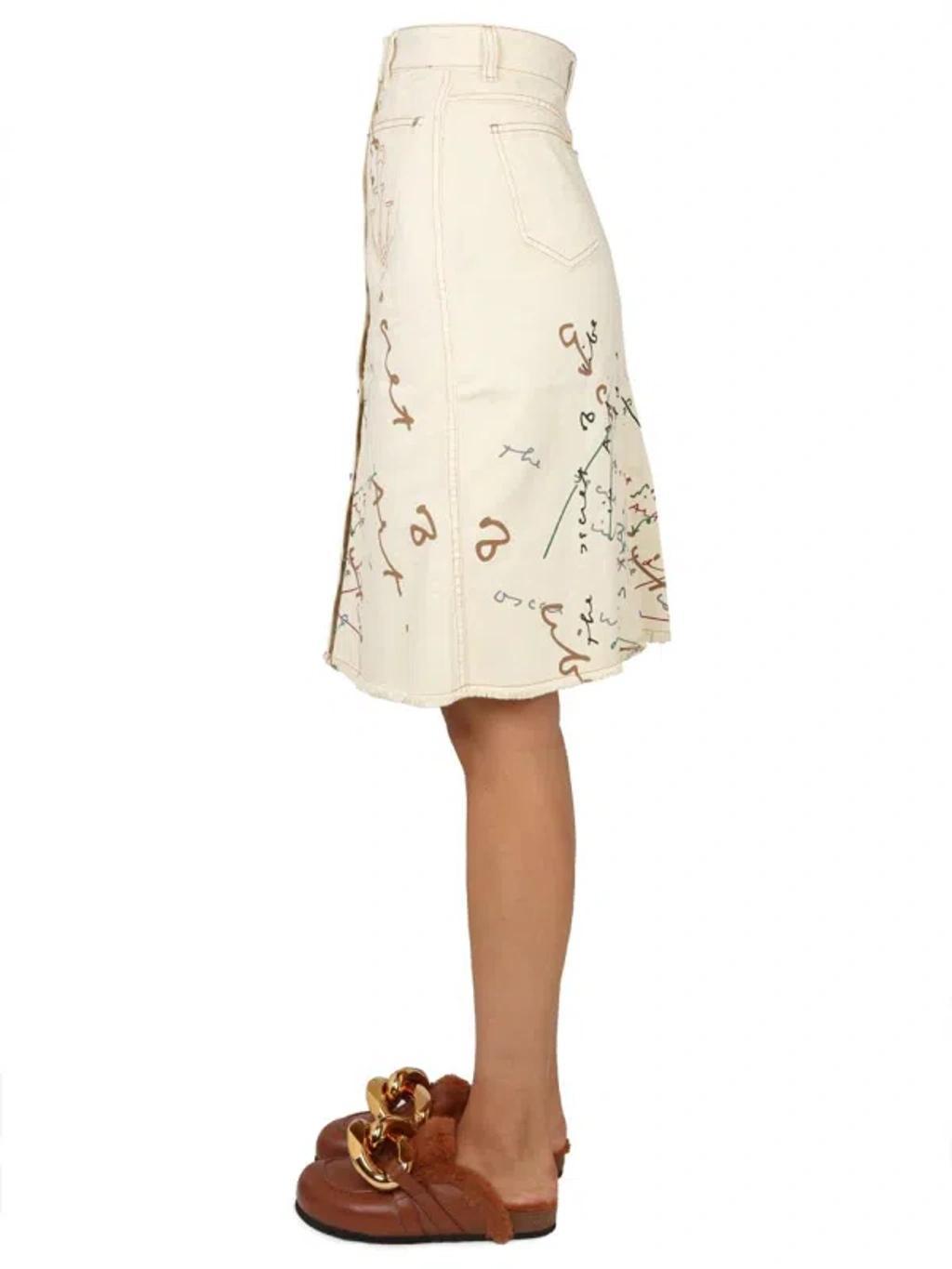 JW ANDERSON J.w. Anderson Off White Cotton Oscar Wilde Capsule Printed Skirt Product Image
