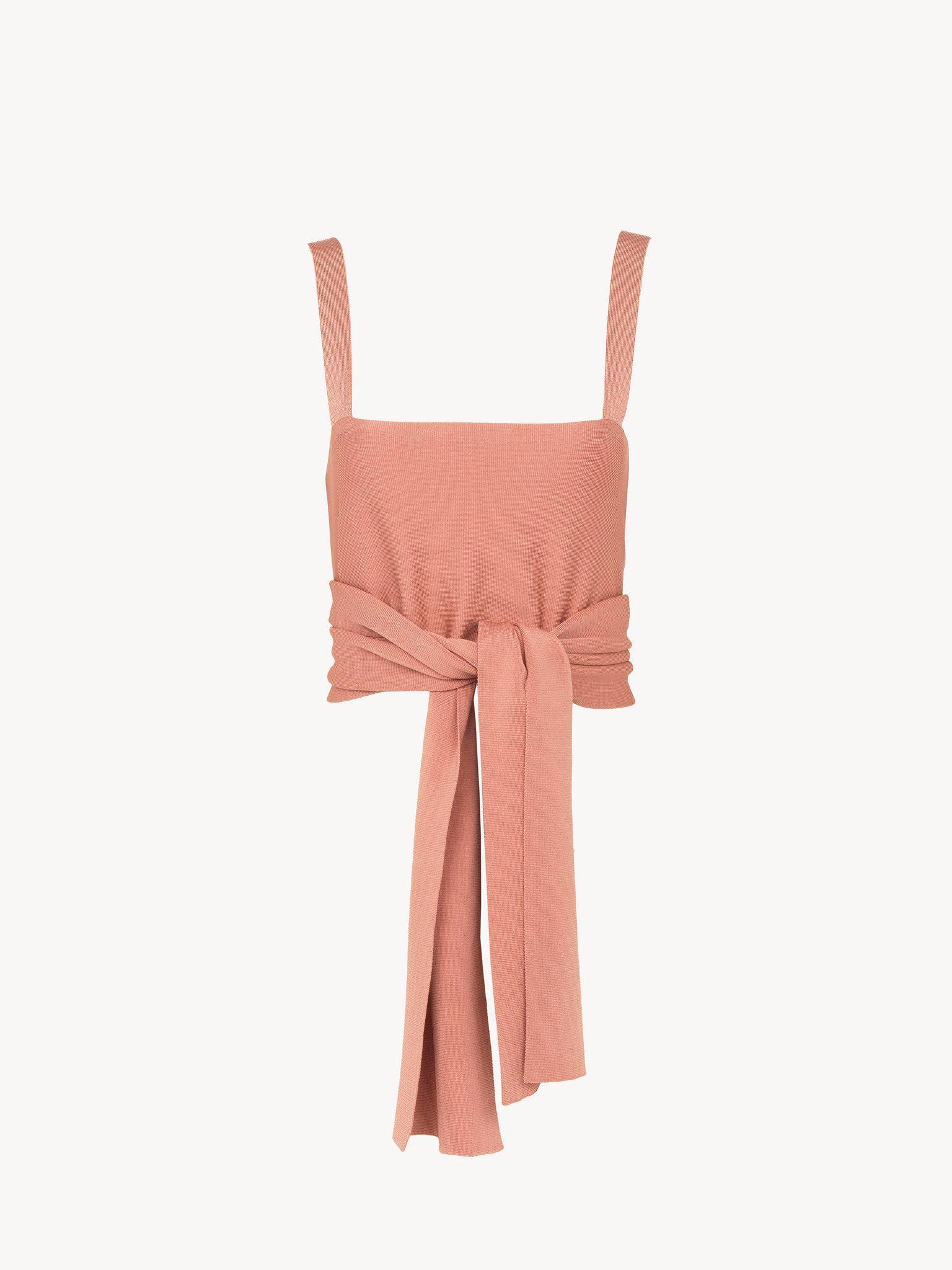 Cropped front-tie tank top in shiny viscose knit Product Image