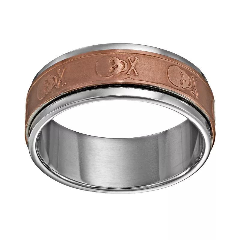 Two Tone Stainless Steel Skull Spinner Band - Men, Mens Brown Product Image