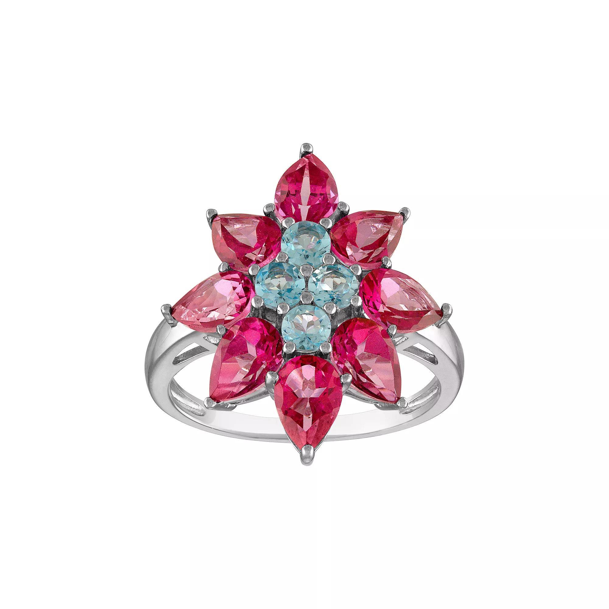Tiara Sterling Silver Swiss Blue Topaz & Pink Topaz Ring, Women's, Size: 6 Product Image