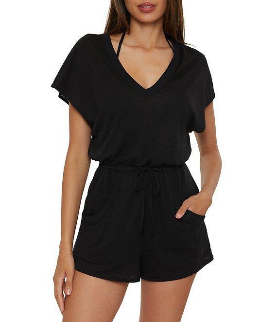 Becca By Rebecca Virtue Beach Date Ladder Rib Trim V-Neck Romper Swim Cover-Up Product Image