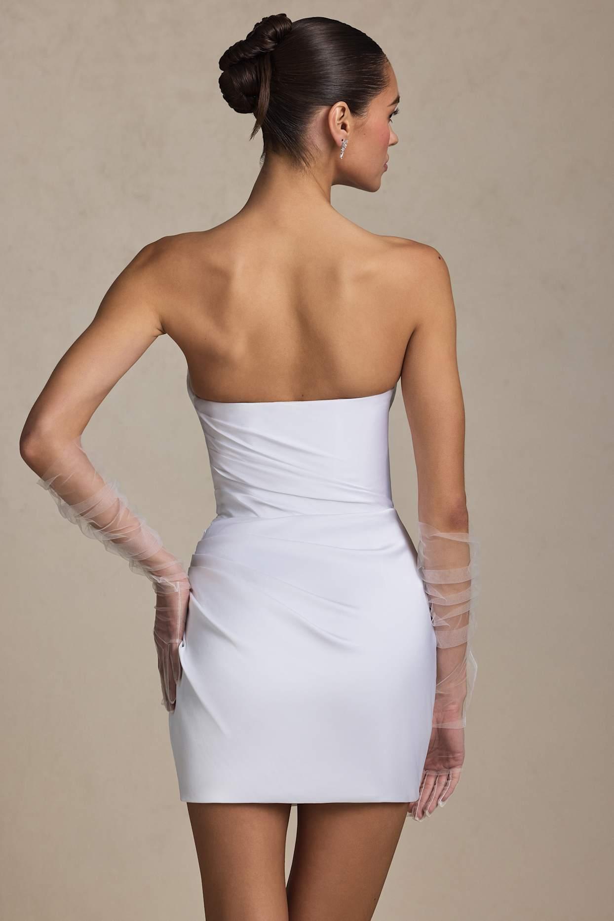 Ruched Corset Mini Dress in White Product Image