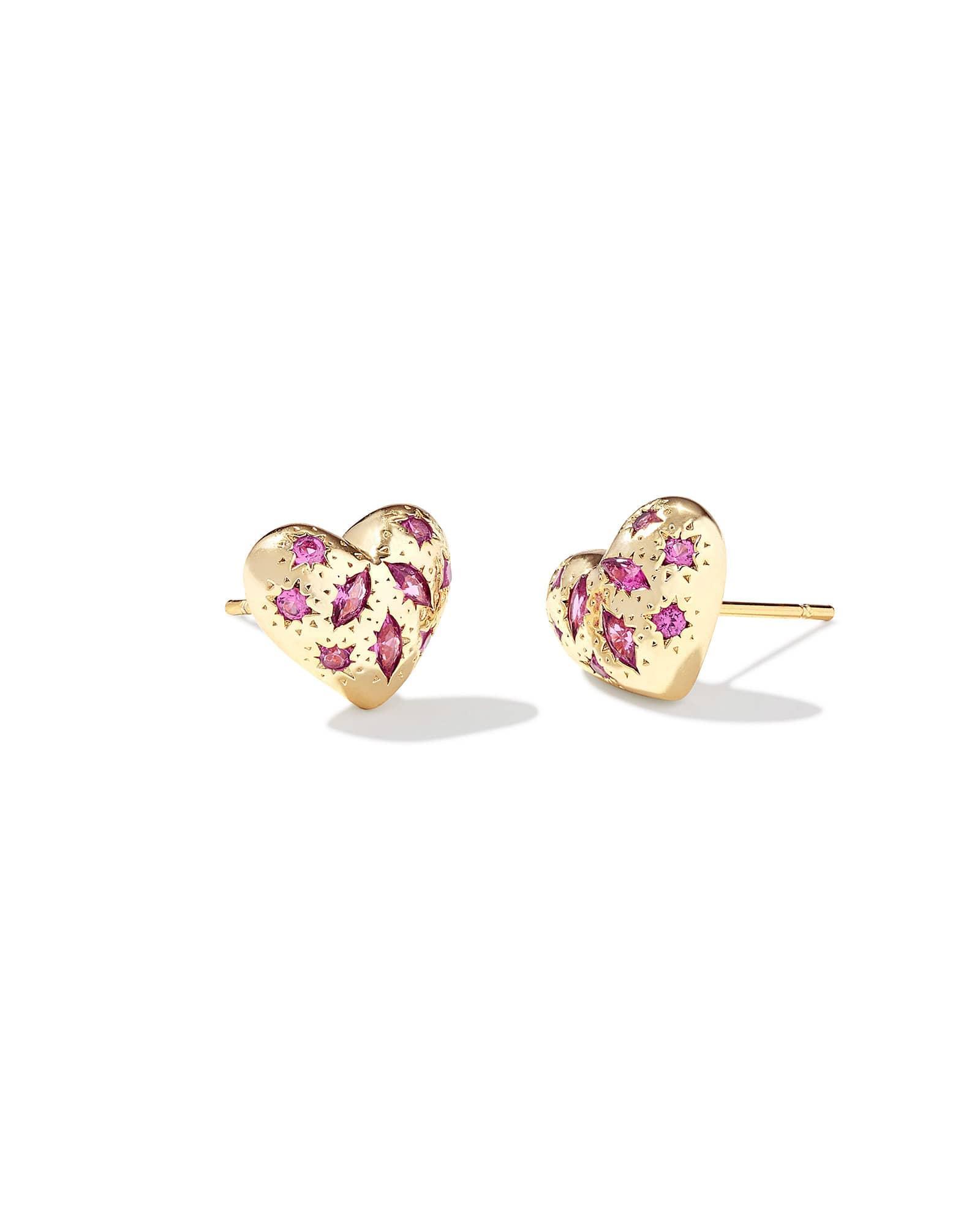 Holland Gold Heart Stud Earrings in White CZ Product Image