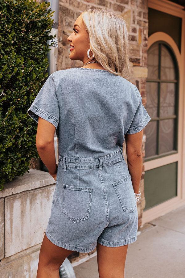 Manhattan Marvels Denim Romper in Medium Wash Product Image