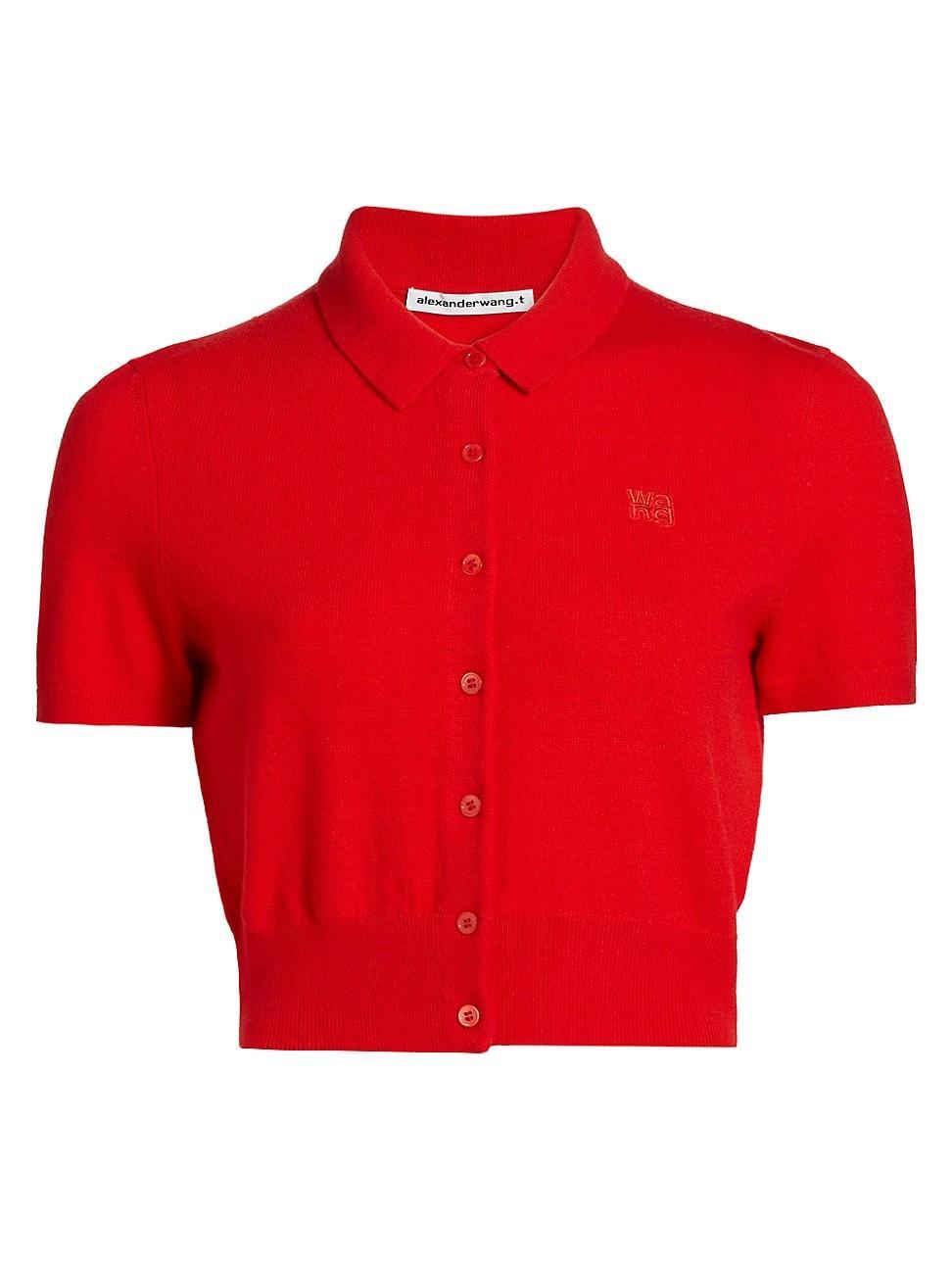 Womens Embroidered Logo Wool Polo Cardigan Product Image