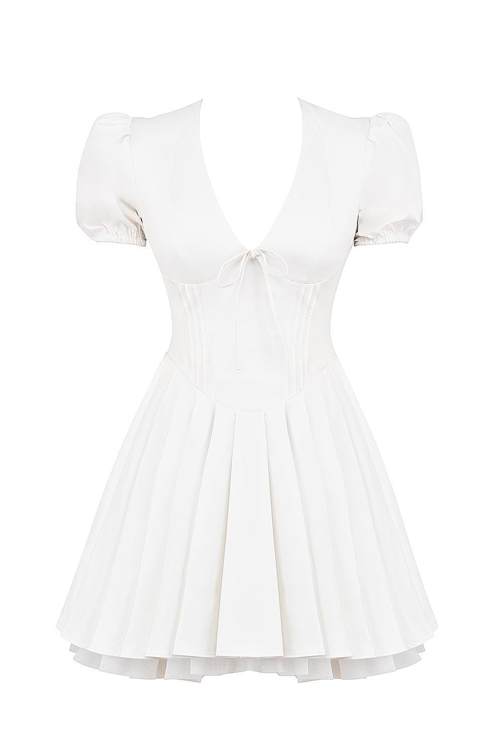 Imani  white pleated cotton mini dress Product Image