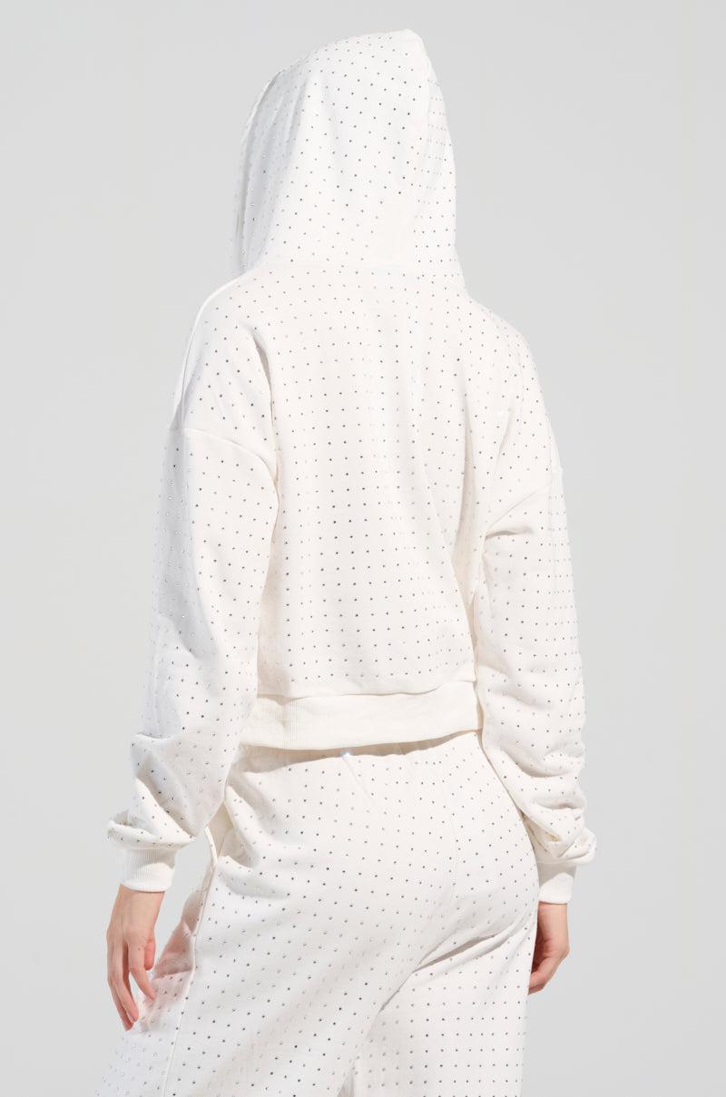 BUBBLES RHINESTONE EMBELLISHED ZIP UP SWEATSHIRT IN WHITE Product Image