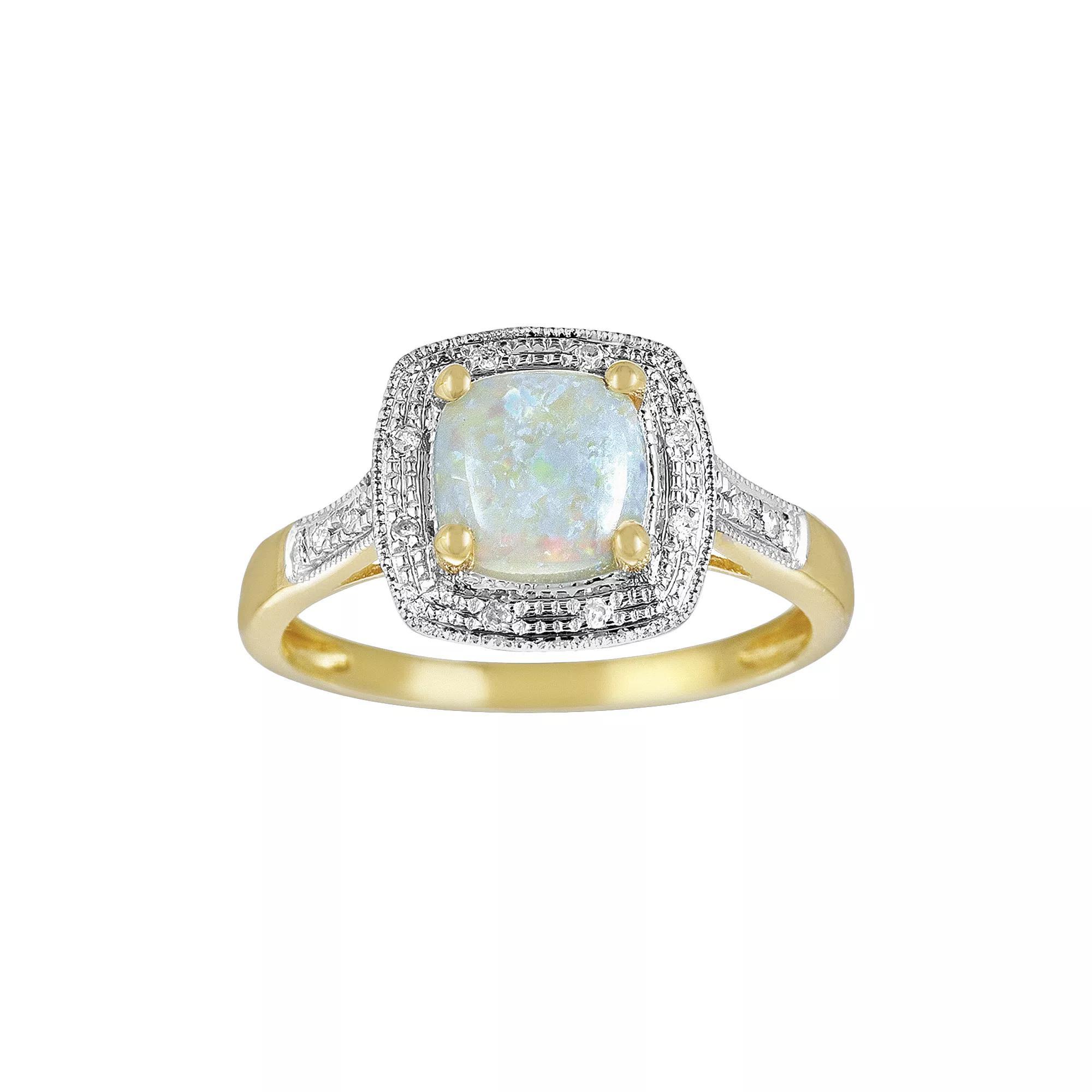 14k Gold Opal and Diamond Accent Frame Ring, Women's, Size: 8, White Product Image
