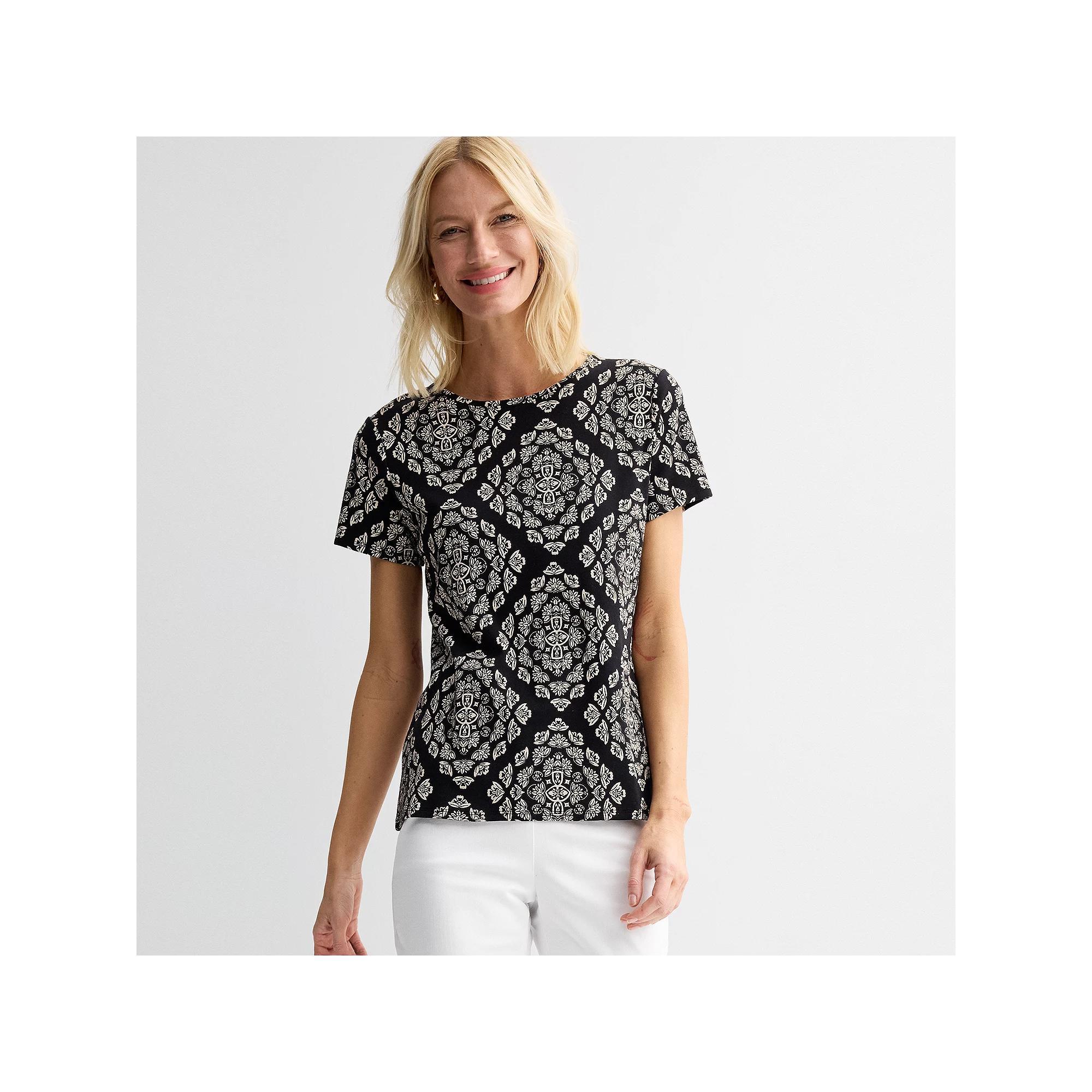 Women's Croft & Barrow® Essential Crewneck Tee, Size: XS, Blue Exploded Floral Product Image