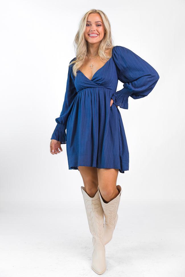 Just You Wait Navy Surplice Neckline Mini Dress FINAL SALE Product Image