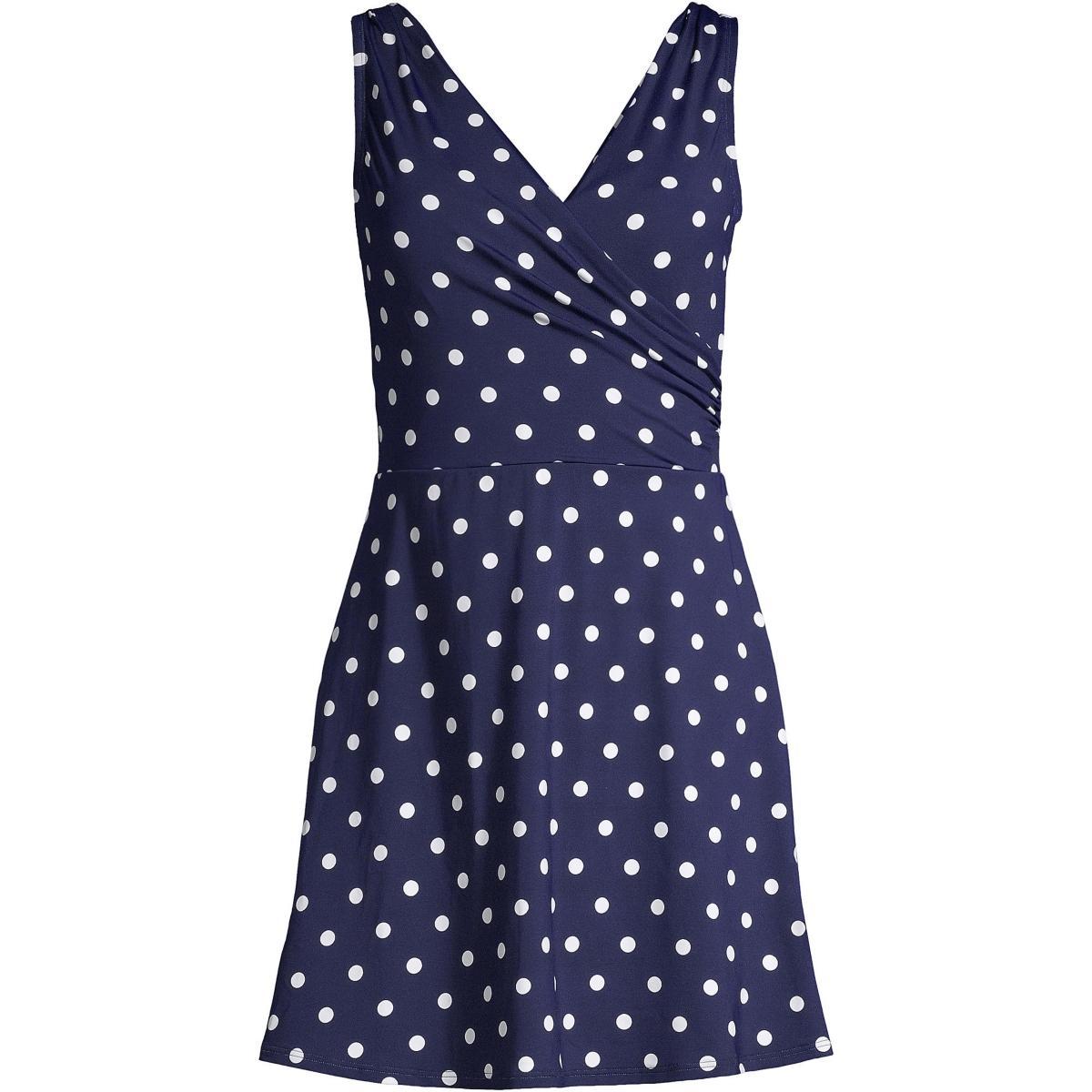 Petite Lands' End UPF 50 Tummy Control Surplice One-Piece Swim Dress, Women's, Size: 2 Petite, Black Product Image