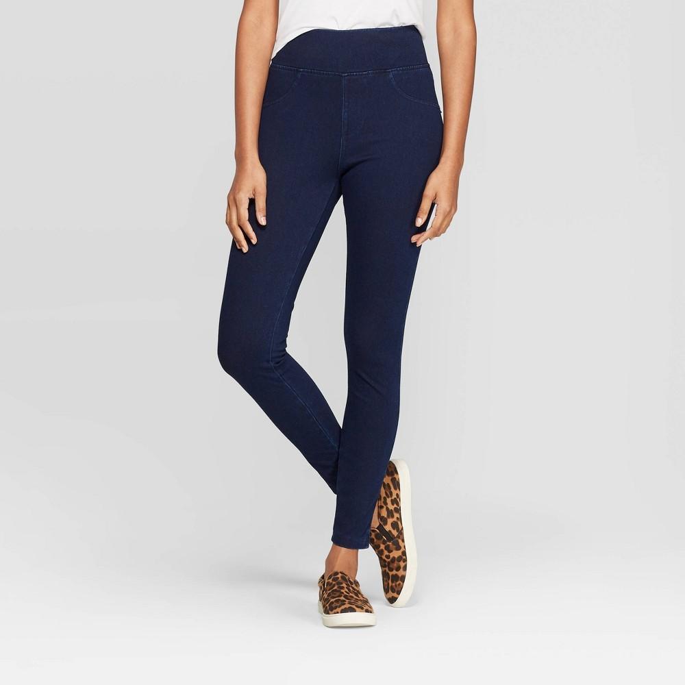Women's High Waist Jeggings - A New Day™ Dark Blue L: Ankle Length, Elastic Waistband Product Image