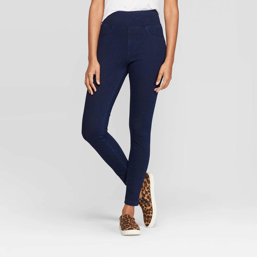 Women's High Waist Jeggings - A New Day™ Dark Blue L: Ankle Length, Elastic Waistband Product Image