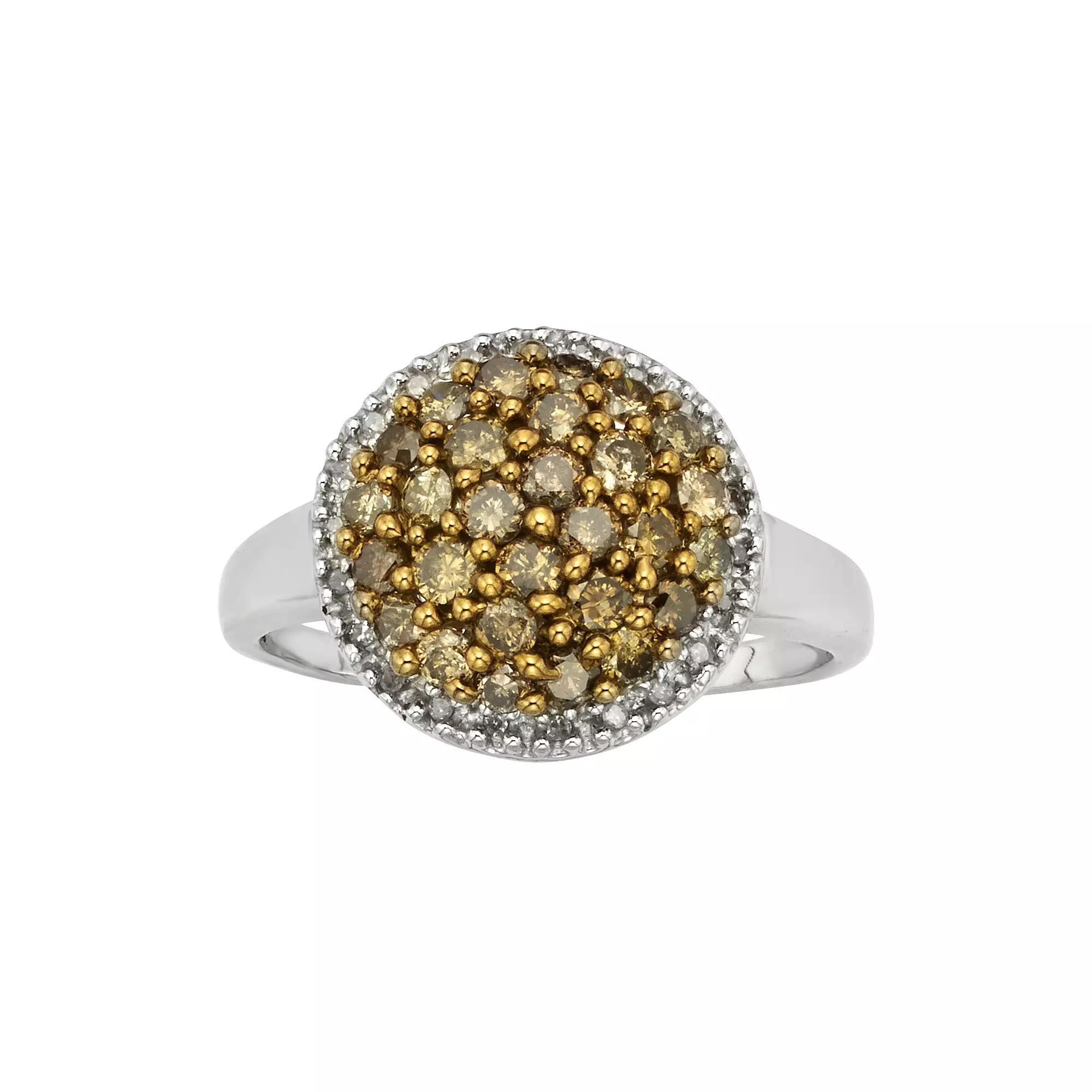 Jewelexcess Sterling Silver 1-ct. T.W. Champagne and White Diamond Cluster Ring, Women's, Size: 8, Brown Product Image