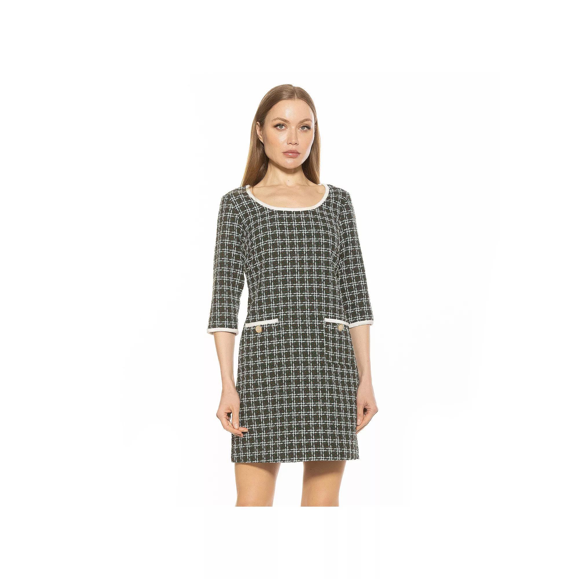 Women's ALEXIA ADMOR Orla Scoop Neck Shift Dress, Size: 4, Green Plaid Product Image