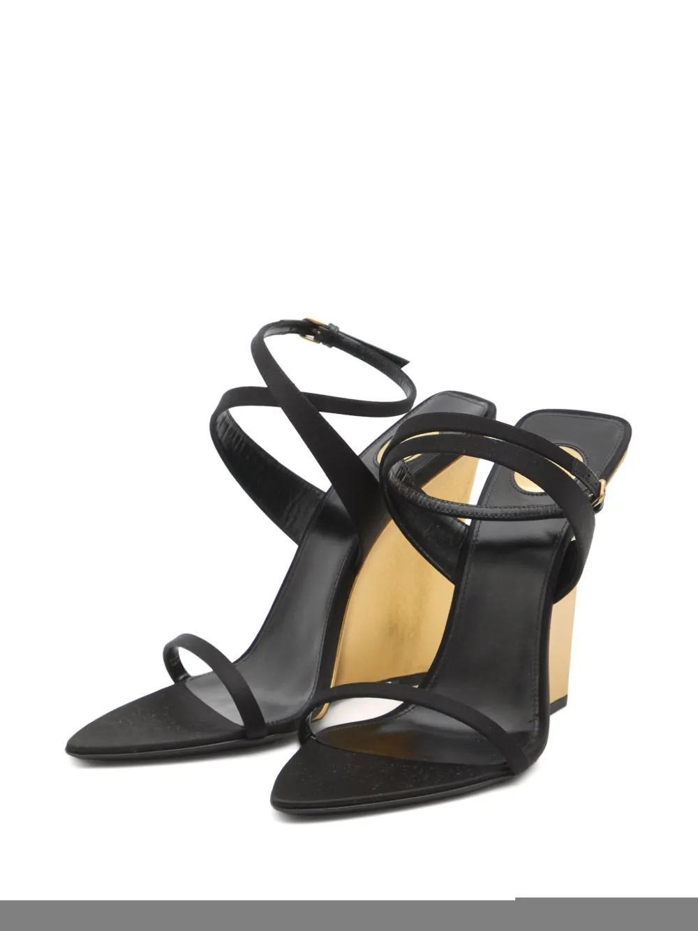 SAINT LAURENT Salome Satin Wedge Sandals In Black Product Image