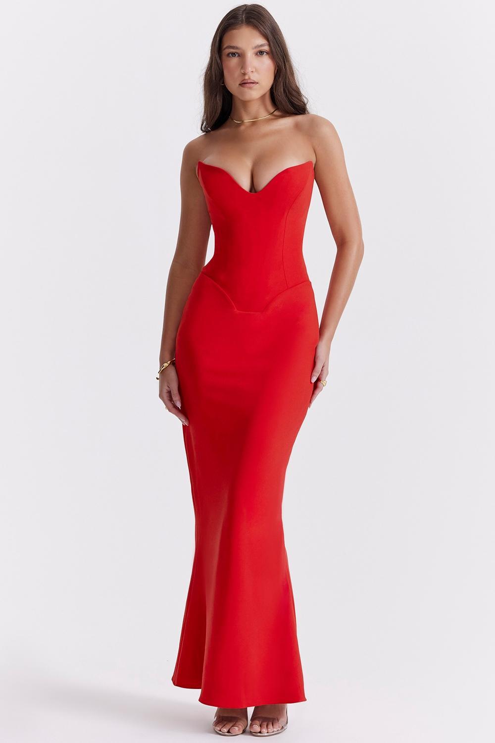 Tamara Cherry Strapless Corset Dress Product Image