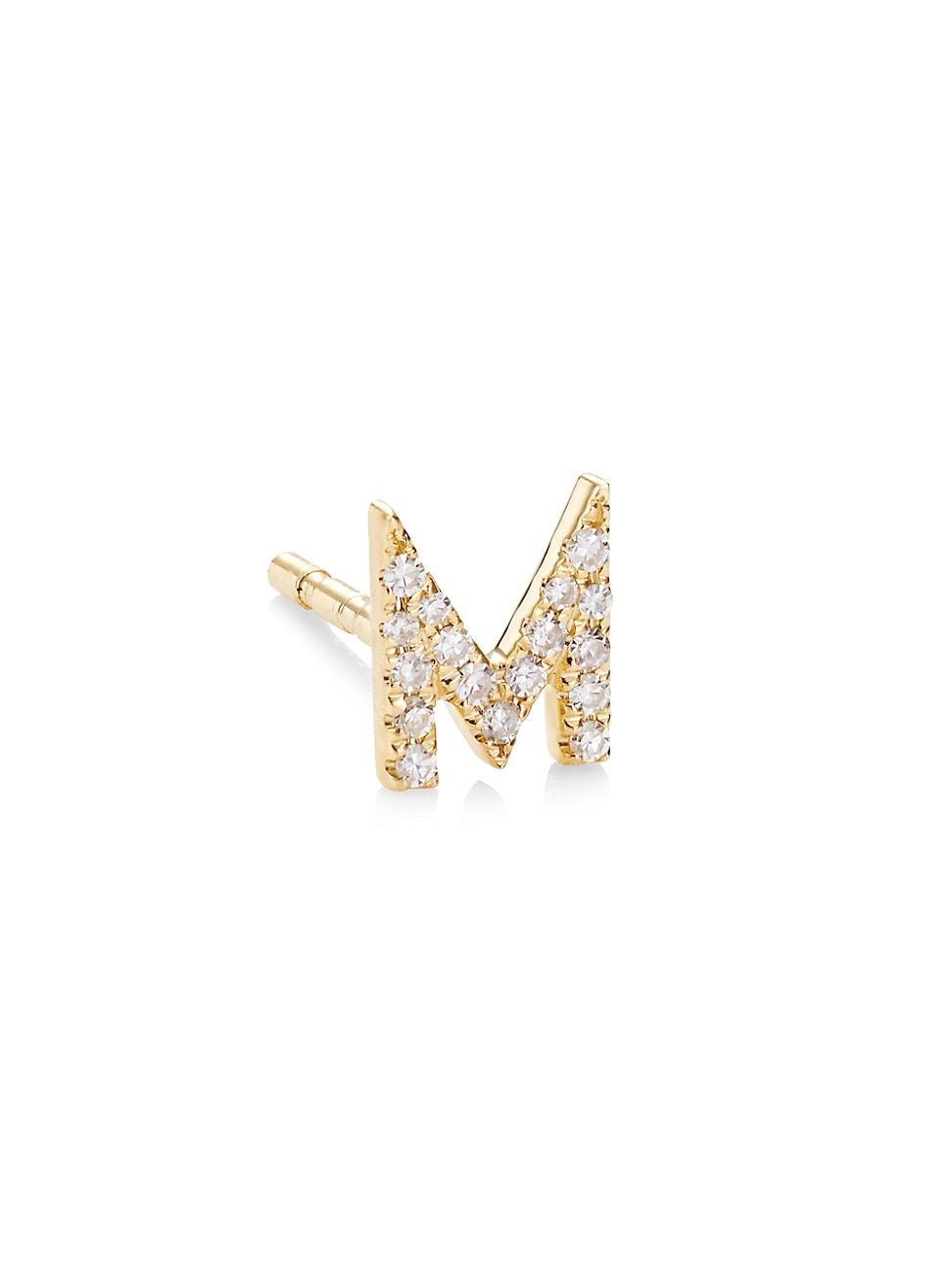 Womens 14K Yellow Gold & 0.03 TCW Diamond Initial Stud Earring Product Image