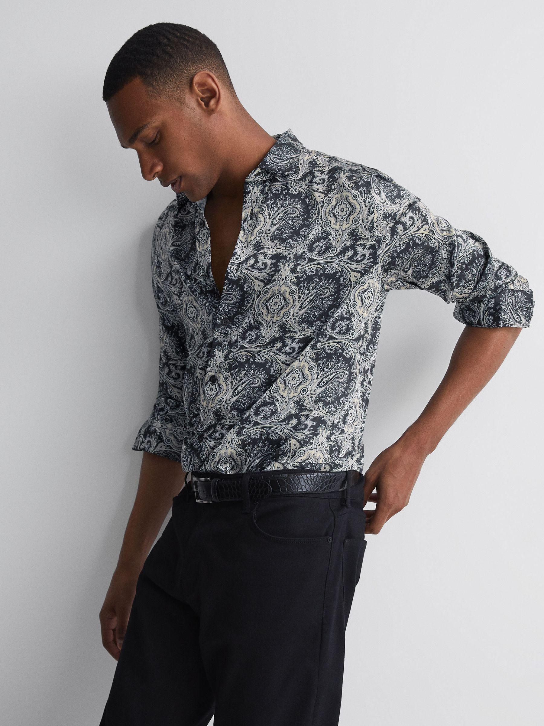 Paisley Print Button-Through Shirt in Black Multi Product Image