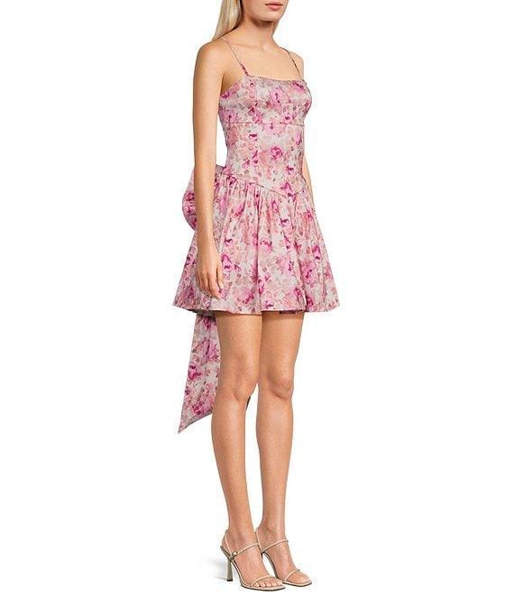 Allison & Kelly Sleeveless Taffeta Floral Print Square Neck Tie Back Dress Product Image