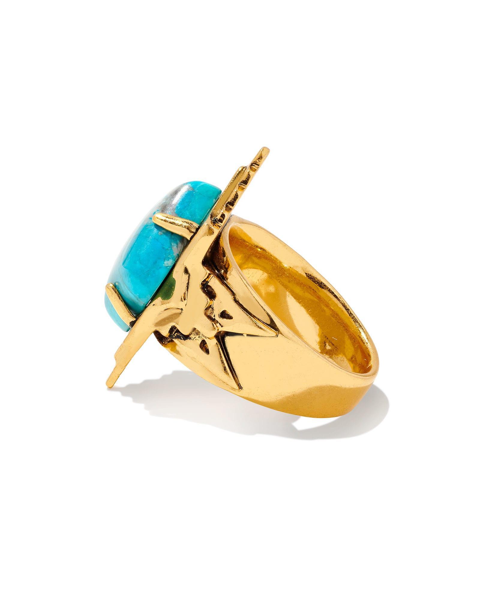 Cass Vintage Gold Cocktail Ring in Variegated Dark Teal Magnesite Product Image