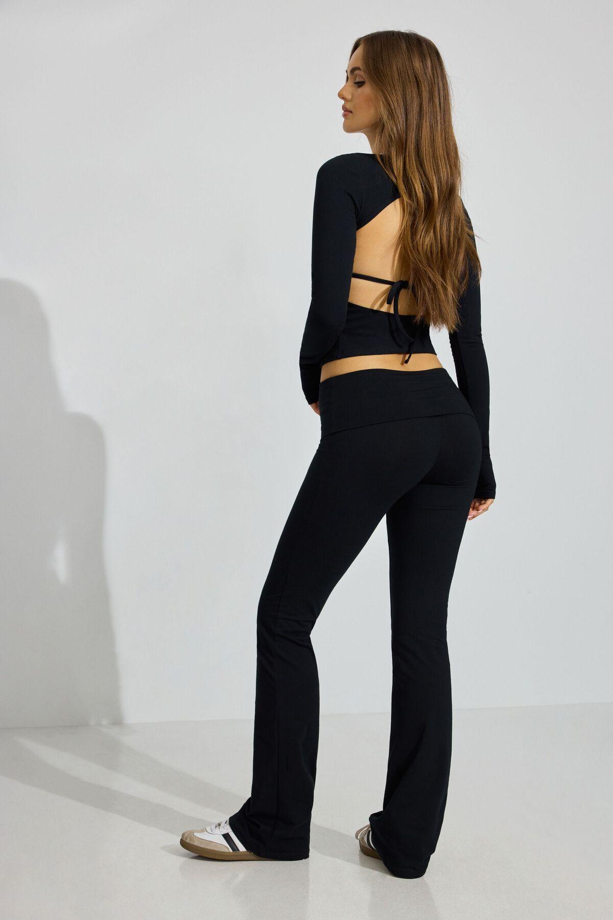 Soft Cotton Fold Over Flare Pants Product Image