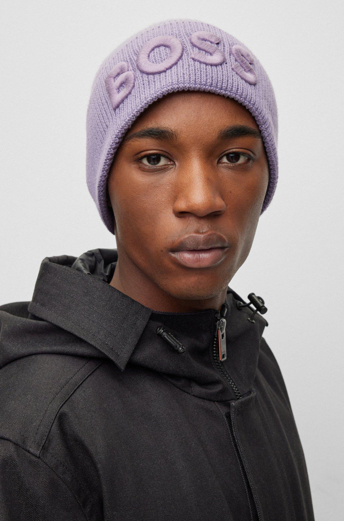 Logo-embroidered beanie hat in cotton and wool Product Image