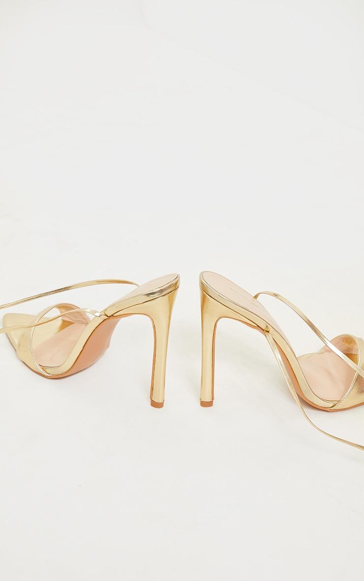Gold PU Point Toe High Heeled Lace Up Sandals Product Image