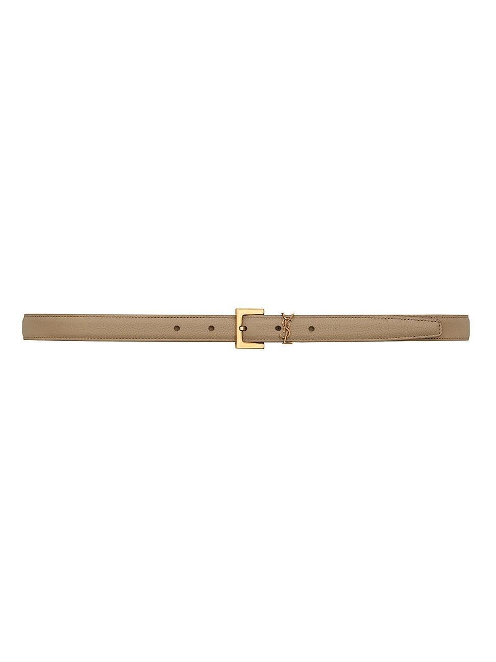 Womens Cassandre Thin Belt with Square Buckle in Grained Leather Product Image