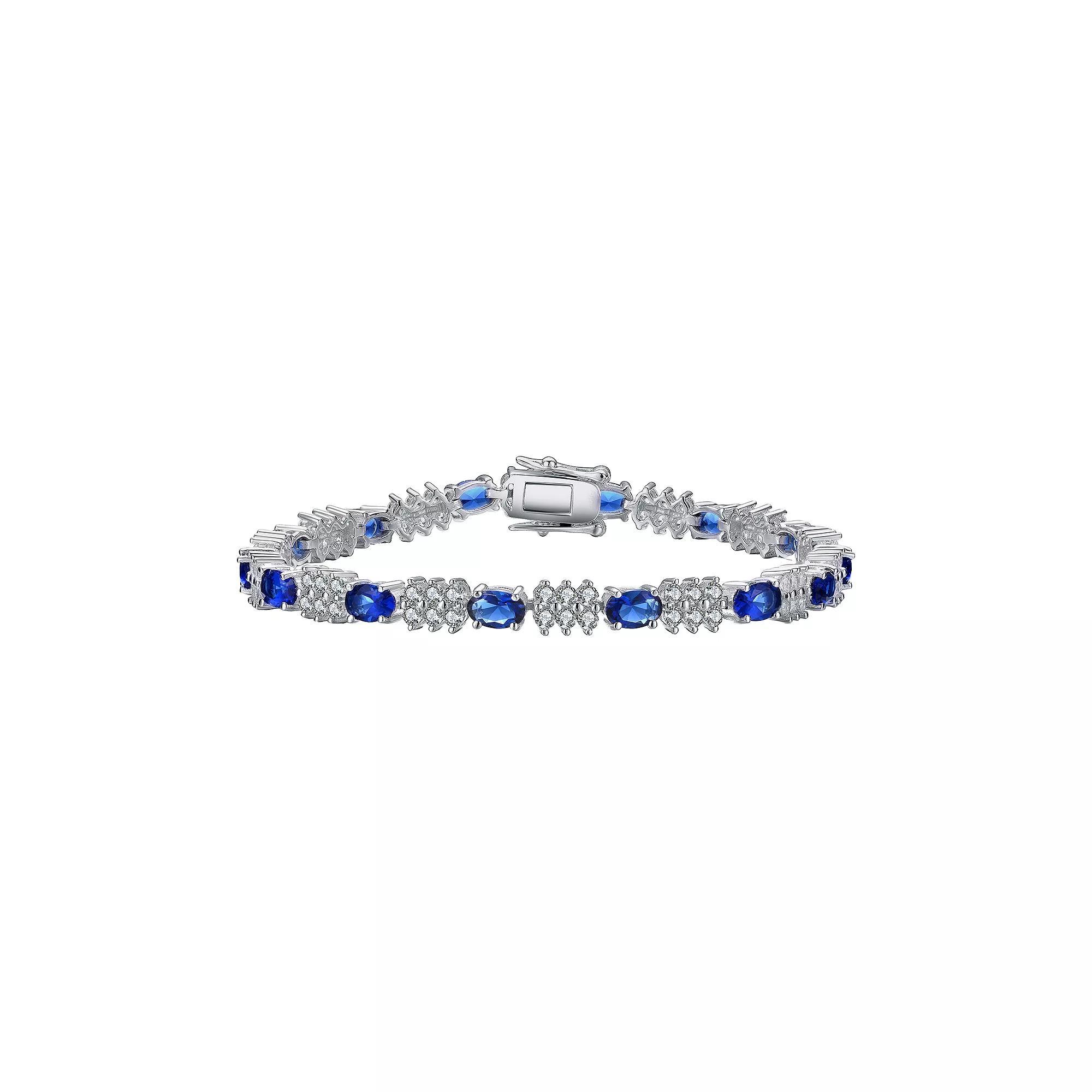 Sterling Silver Blue Cubic Zirconia Bracelet, Womens Product Image