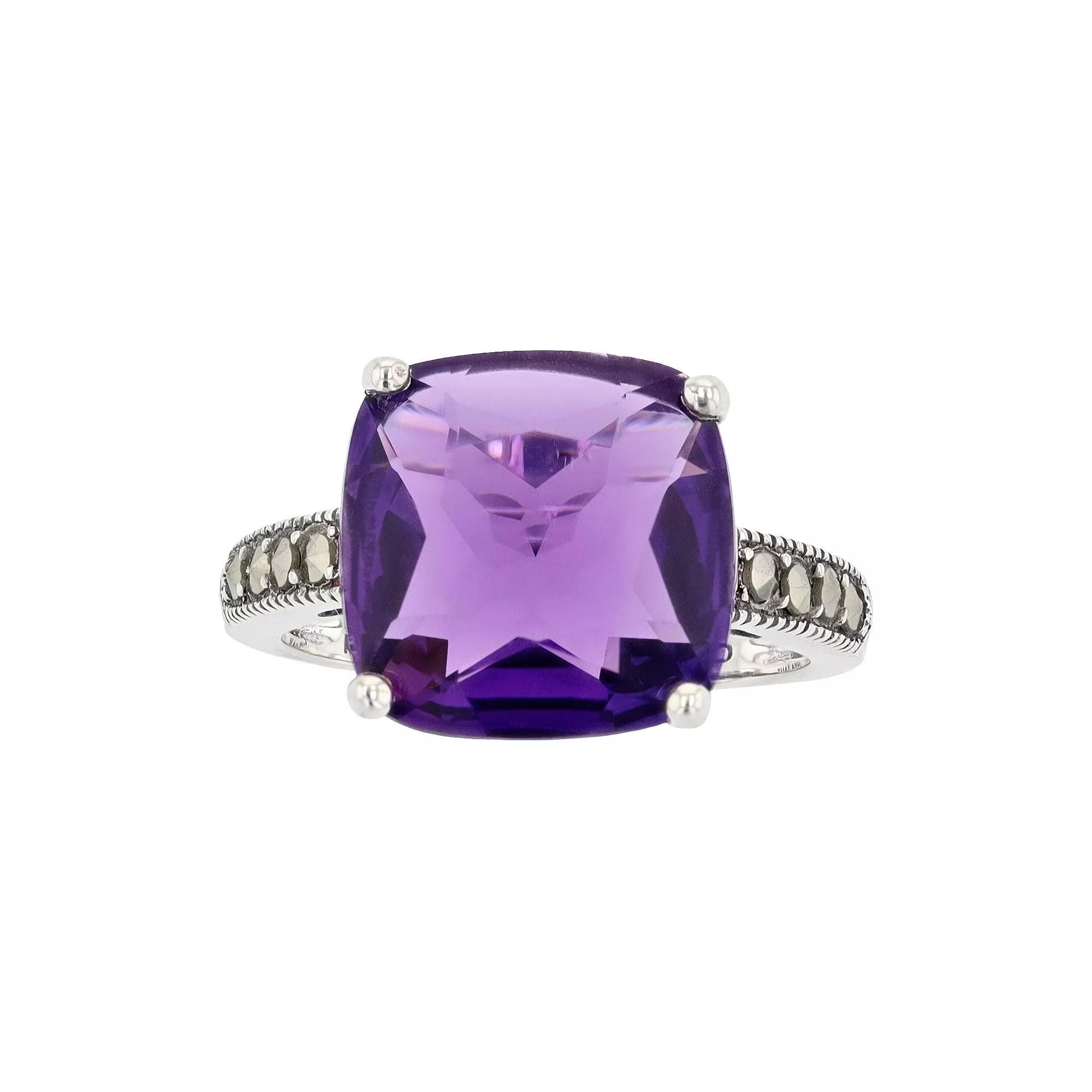 Lavish by TJM Sterling Silver Simulated Amethyst & Marcasite Statement Ring, Womens Product Image