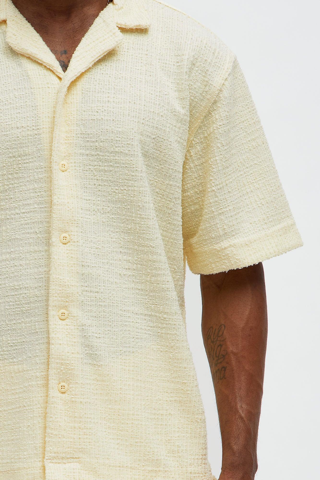 Slub Terry Cuban Button Up Shirt - Yellow Product Image