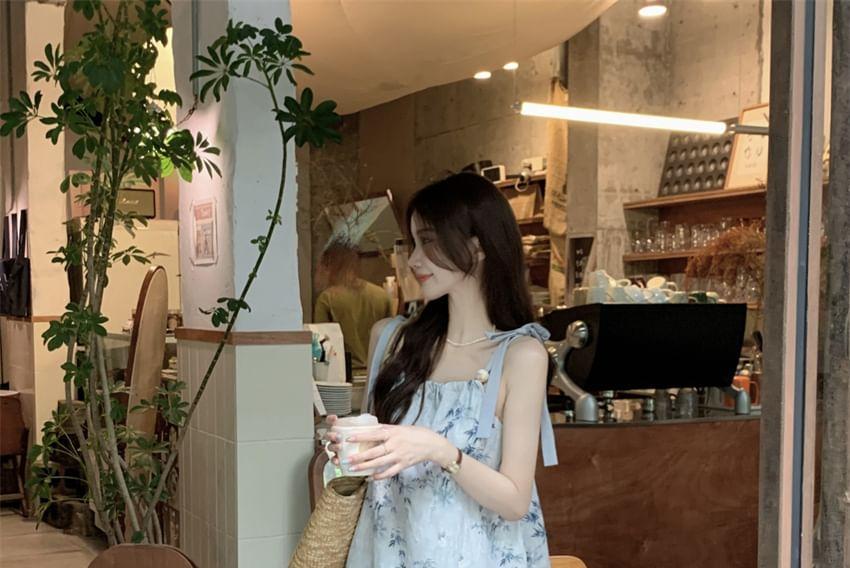 Tie Shoulder Floral Print Mock Two Piece Maxi A-Line Dress Product Image