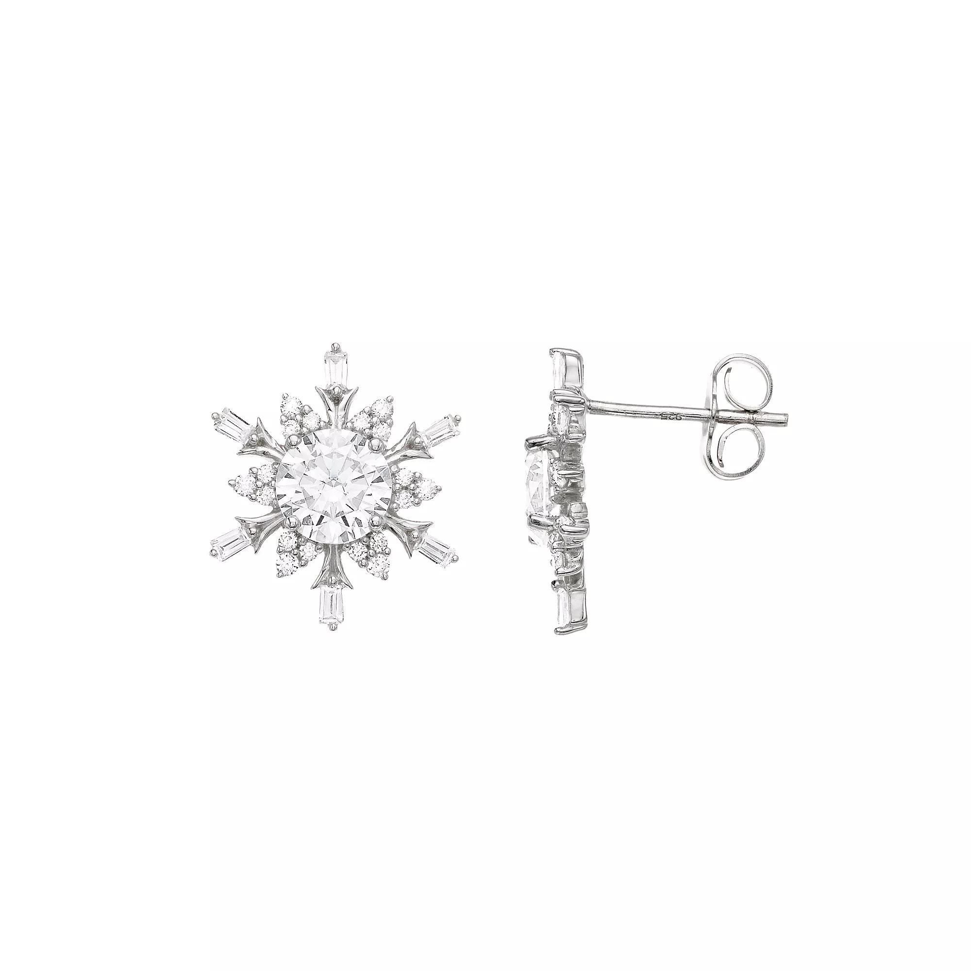 Sterling Silver & White Cubic Zirconia Snowflake Earrings, Womens Product Image