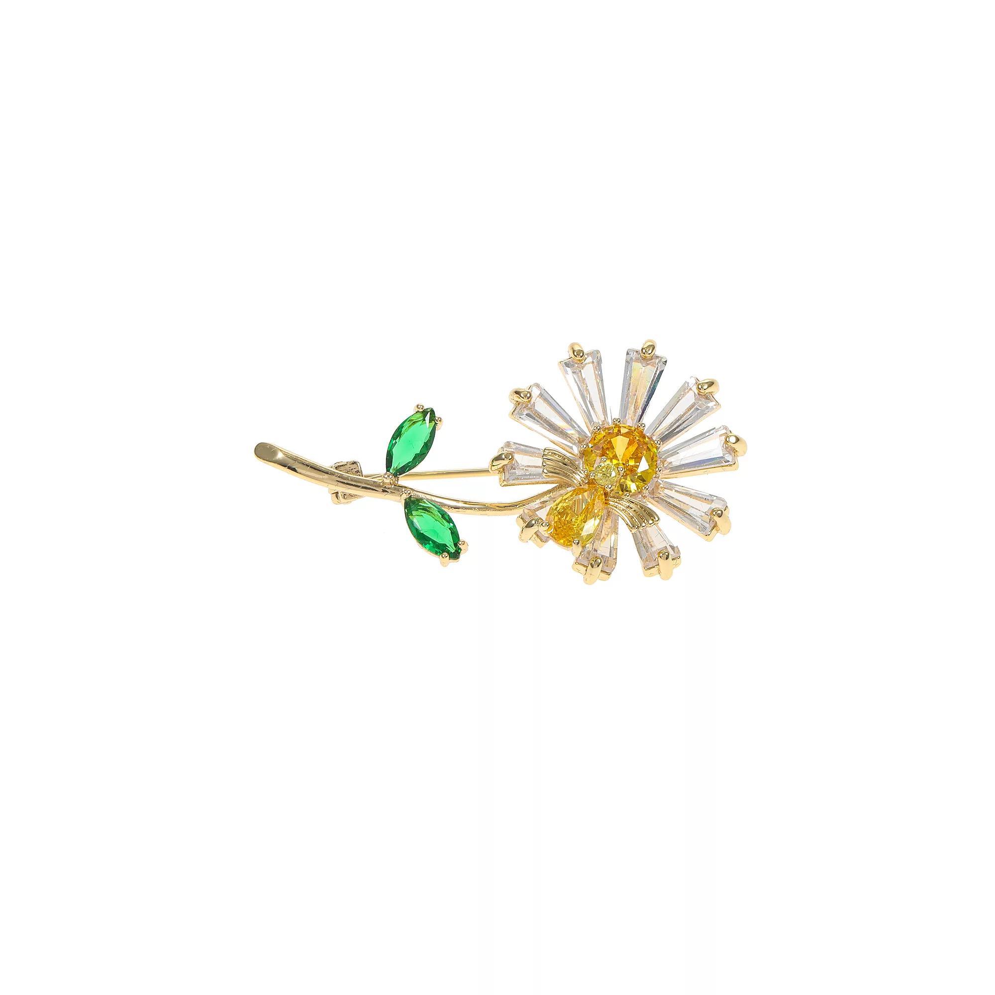 Gold Tone Cubic Zirconia Flower Pin, Women's Product Image