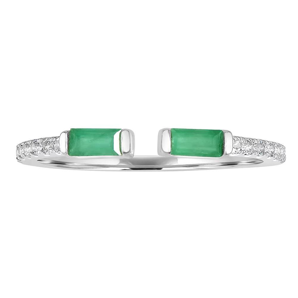 Gemistry 14k White Gold White Topaz & Gemstone Cuff Ring, Women's, Size: 7, Green Product Image