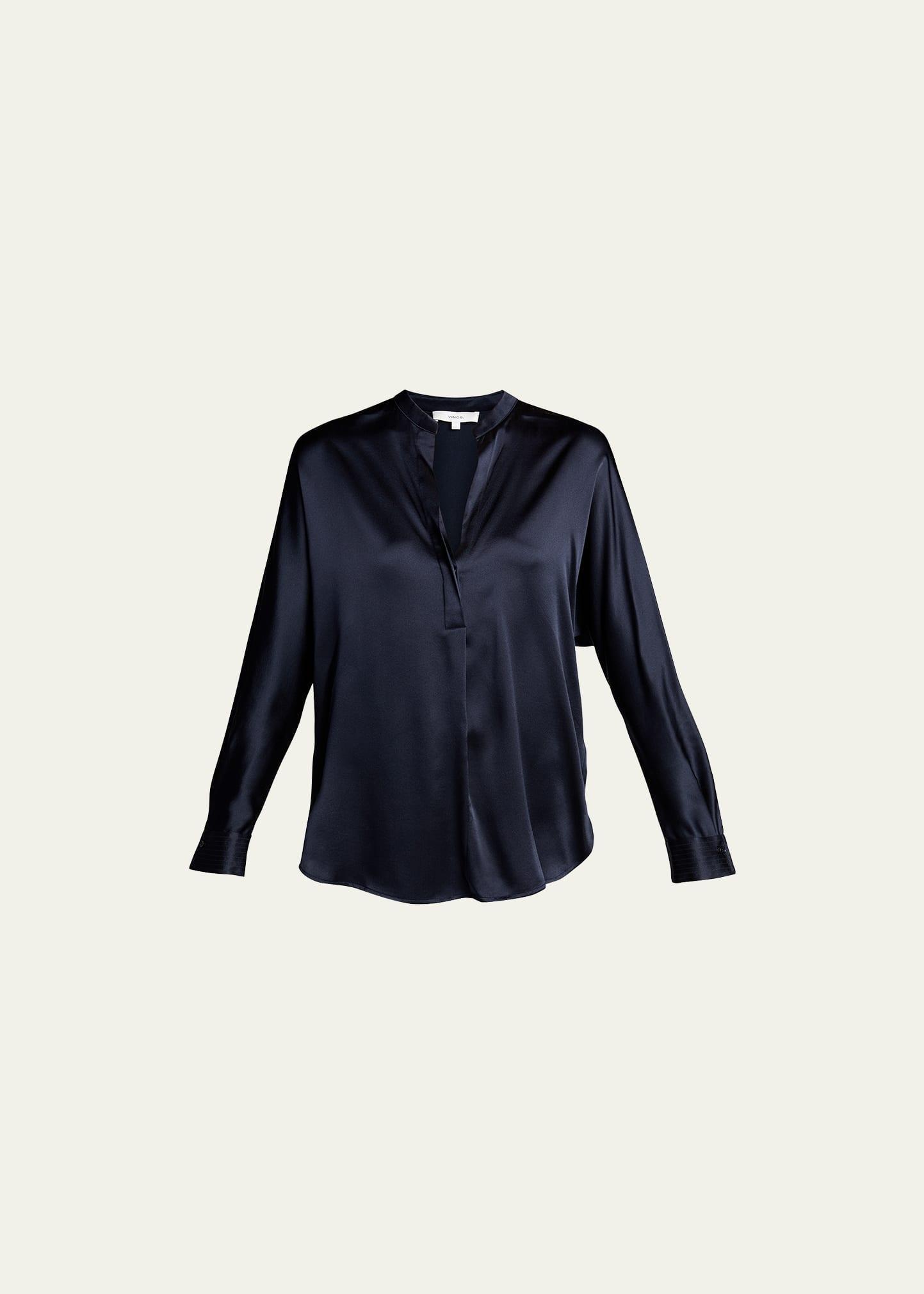 Vince Silk Banded Collar Blouse Product Image